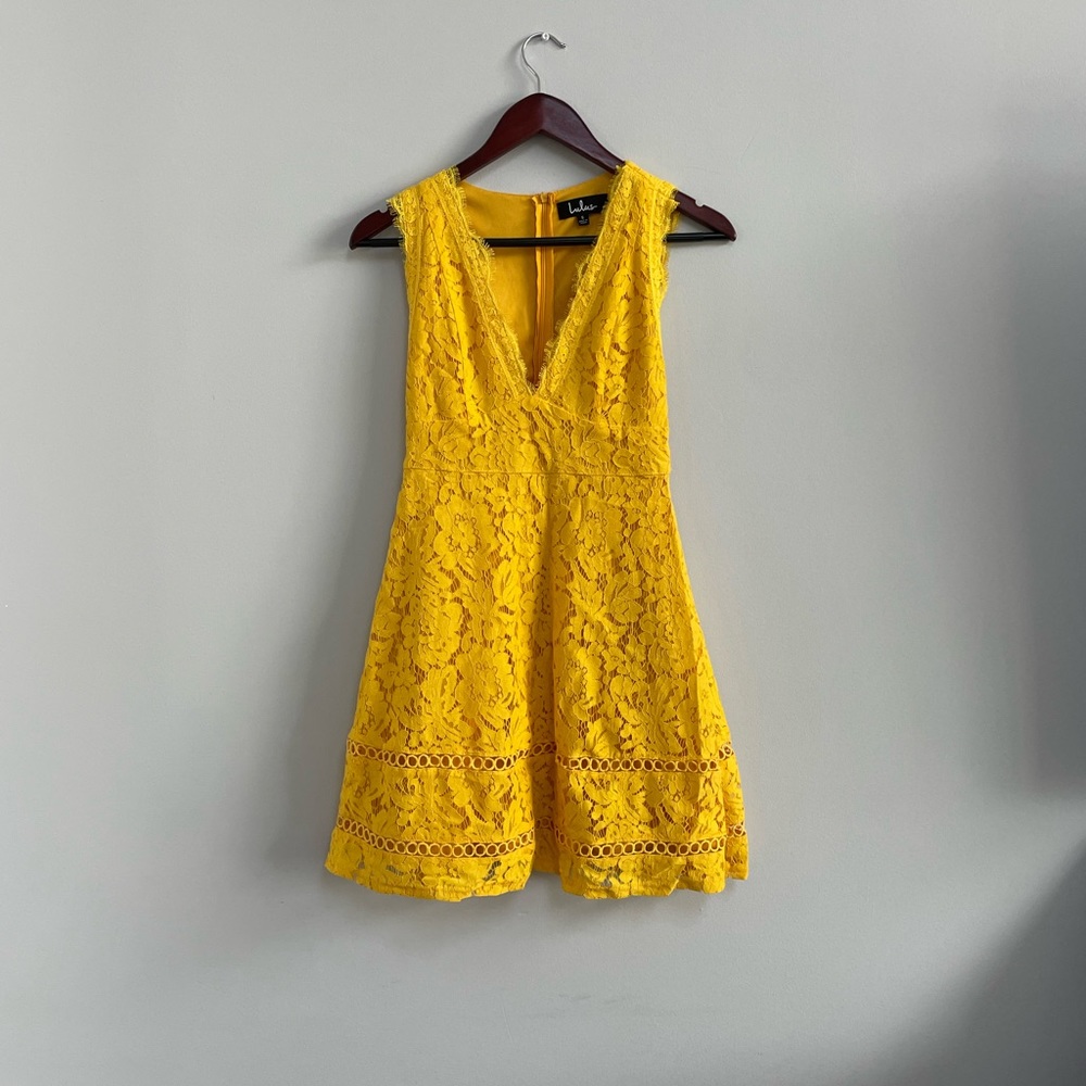 Lulus Yellow V Neck Skater Dress